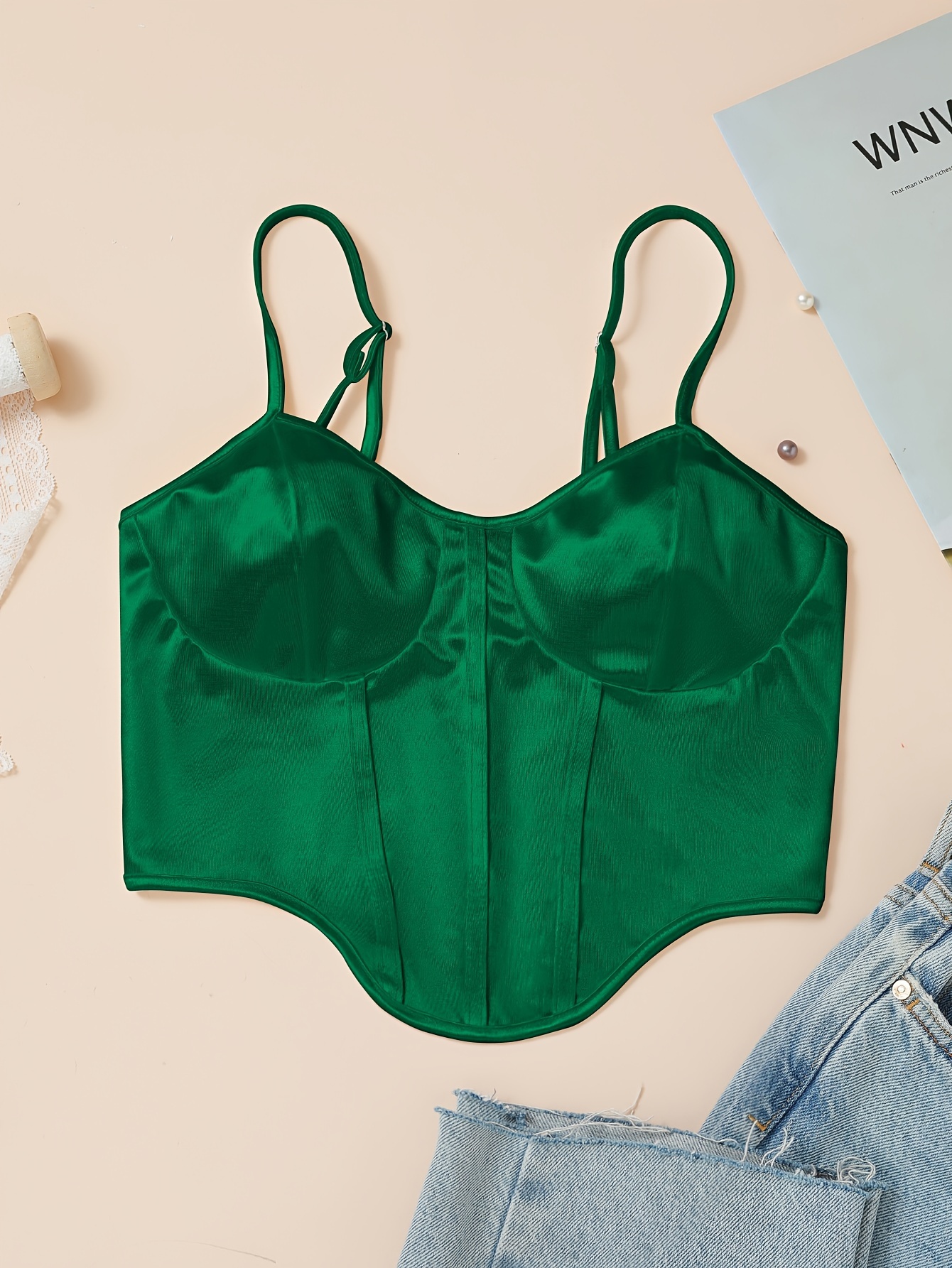  Kolagri Women Satin Backless Cami Corset Crop Tops Cowl Neck  Cute Summer Casual Boned Vests Tank Top Cocktail Bustiers Green S:  Clothing, Shoes & Jewelry