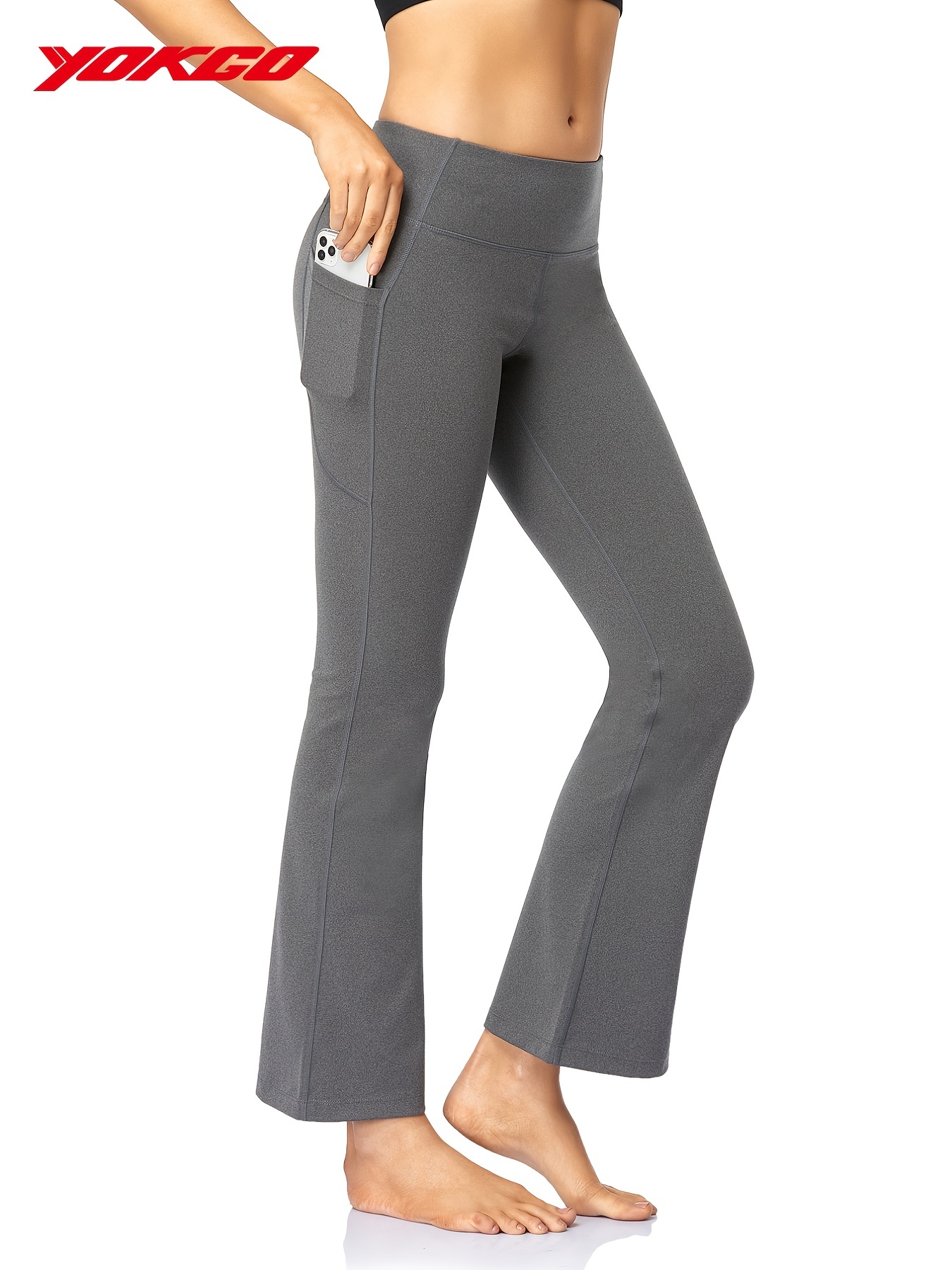 2-Pockets Soft Bootcut Yoga Pants Women High Waist Workout Ladies