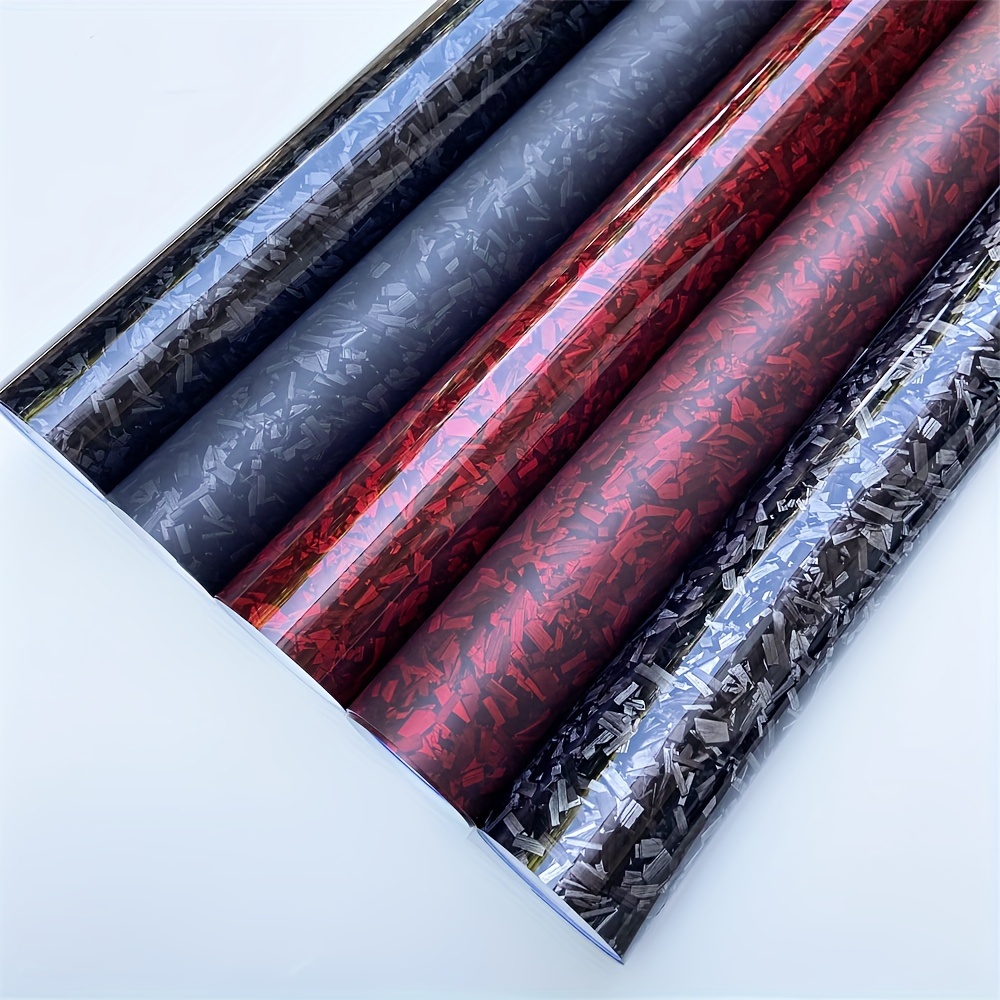 

High Glossy Black Silvery Red Forged Carbon Fiber Pattern Vinyl Wrap Film Adhesive Motorcycle Car Decal Wrapping