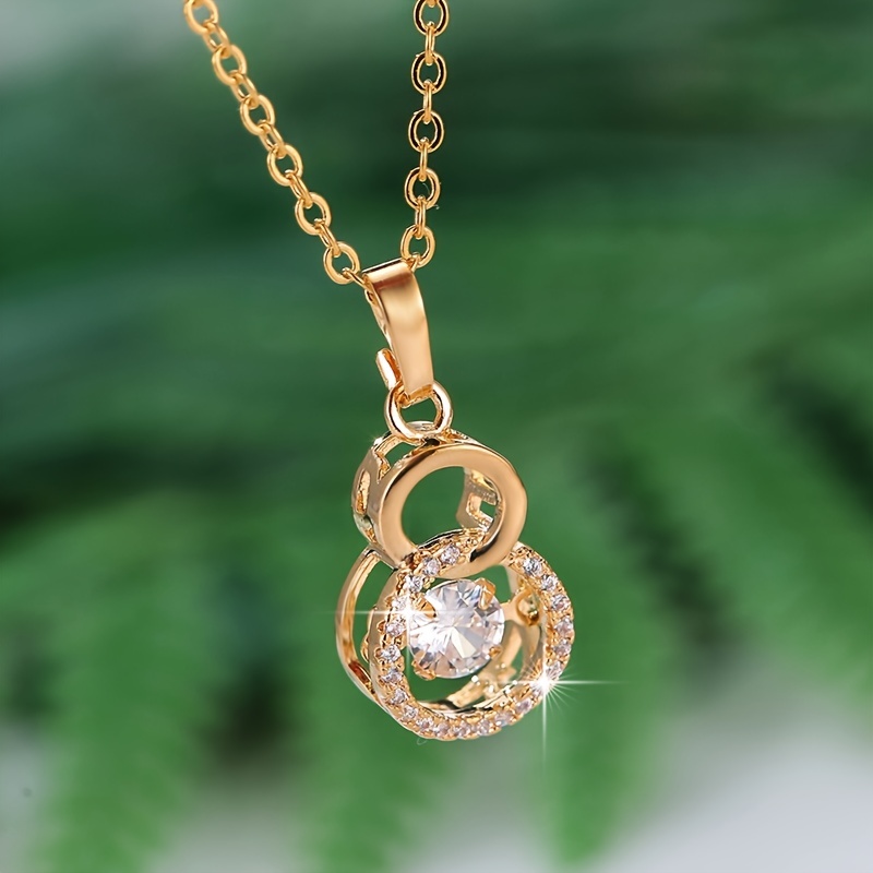 Lock Green Zircon Stone Pendant Necklace Double Chain Love 