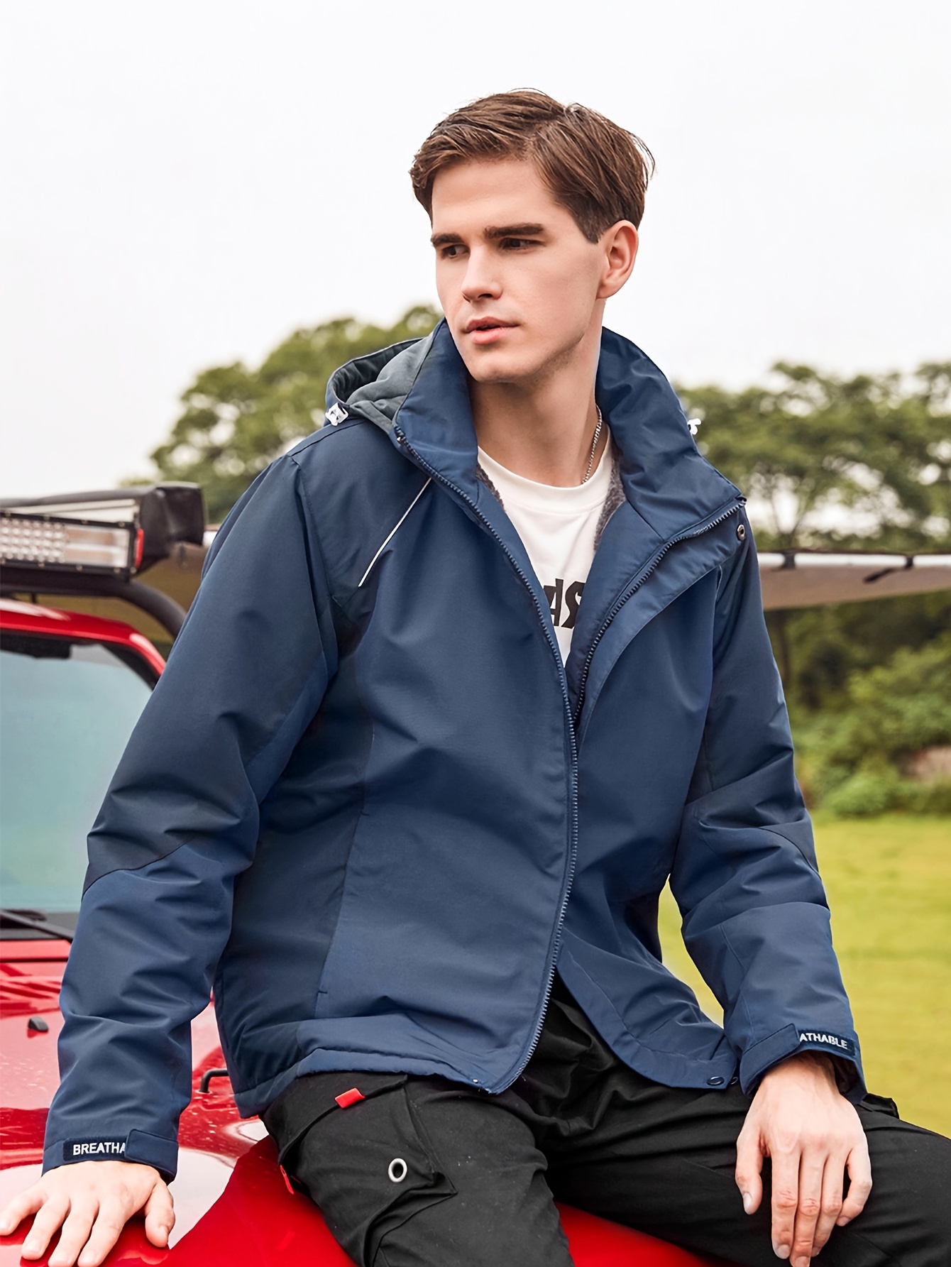 men's insulated high quality windbreaker hooded jacket Temu