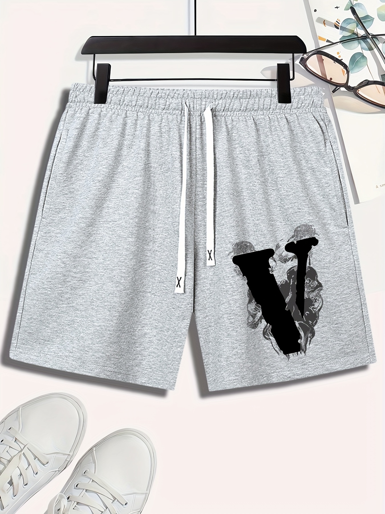 Plus Size Men's Letter v Graphic Print Shorts For Summer, Stylish Casual  Sports Shorts With Flat Front Fabric For Big & Tall Males - Temu Belgium