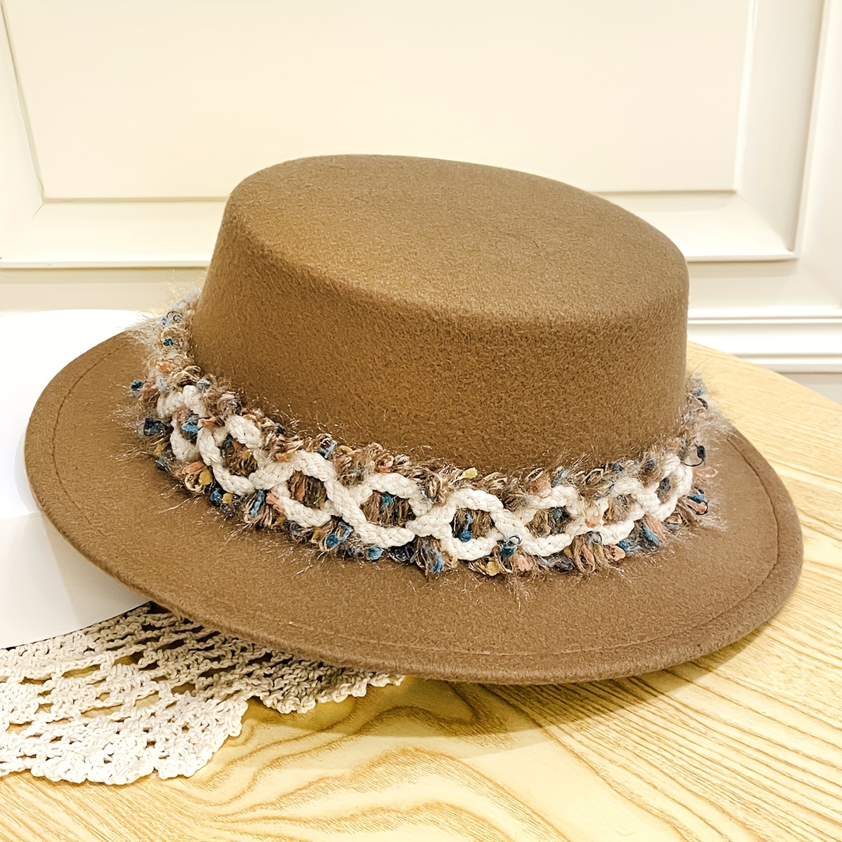 classic flat brim fedoras cap colorful braided strap british
