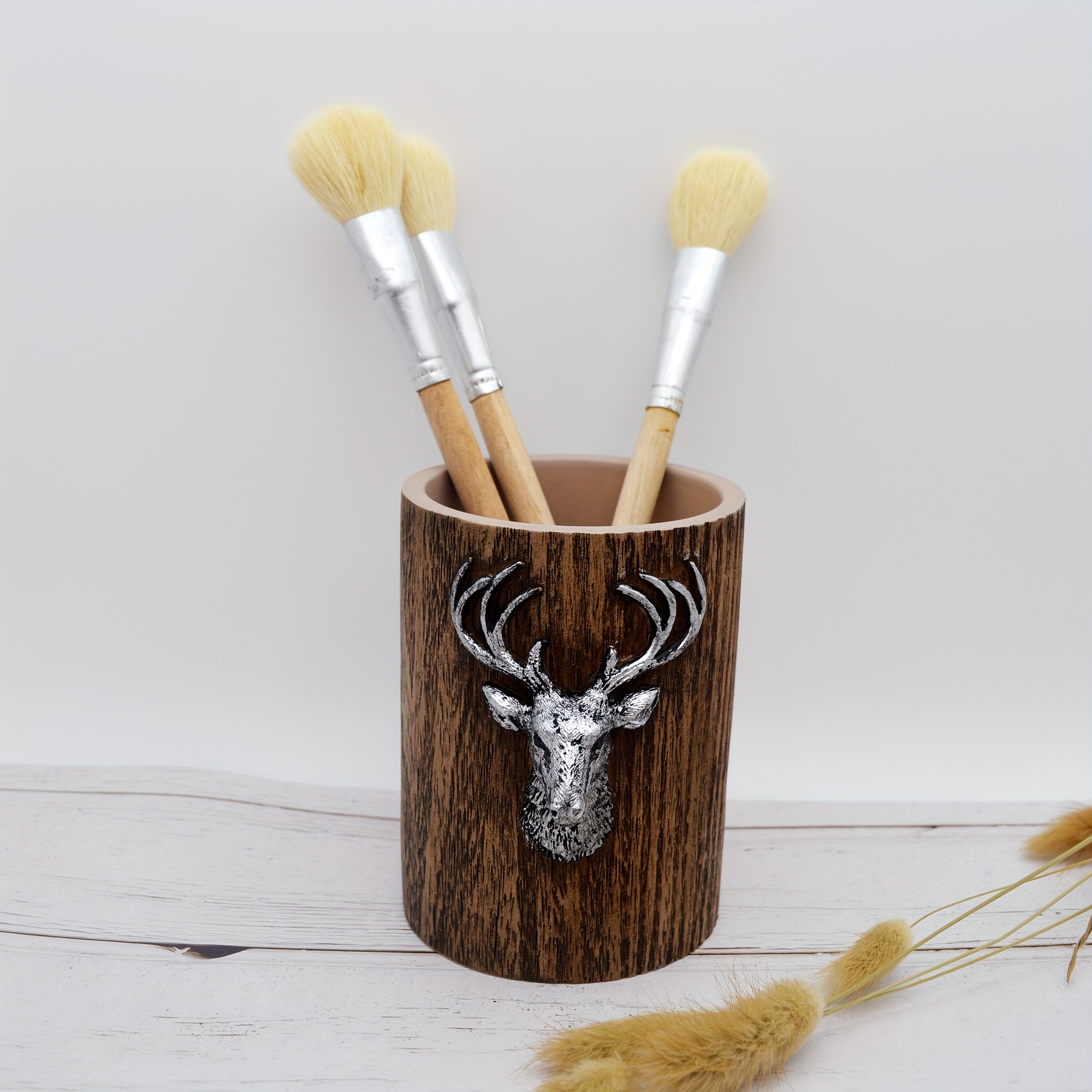 

1pc Mountain Deer Pen Holder, Desktop Decor Creative Storage Container, Makeup Brush And Painting Brush Storage Bucket, Home And Office Supplies, Back To School Supplies