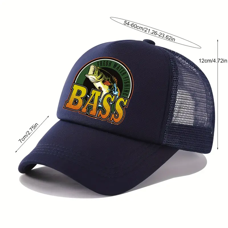 Bass Fish Printed Mesh Trucker Hat Solid Color Hip Hop - Temu Canada