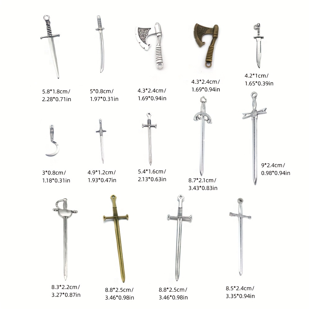 14pcs Gothic Weapon Shape Pendant Set Earrings Necklace Bracelet DIY Jewelry