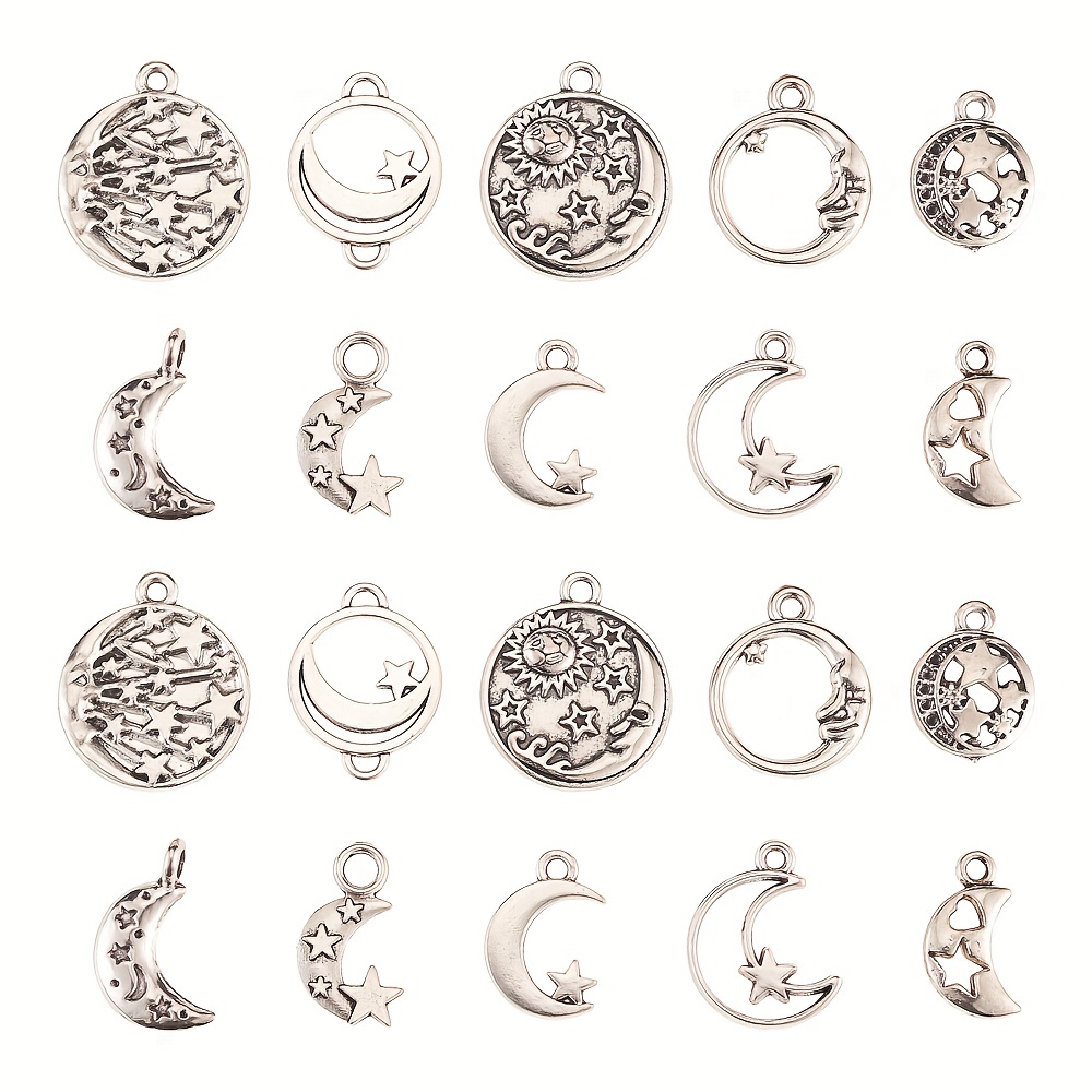 20 Styles Antique Silvery Alloy Moon Star Charms Pendants - Temu