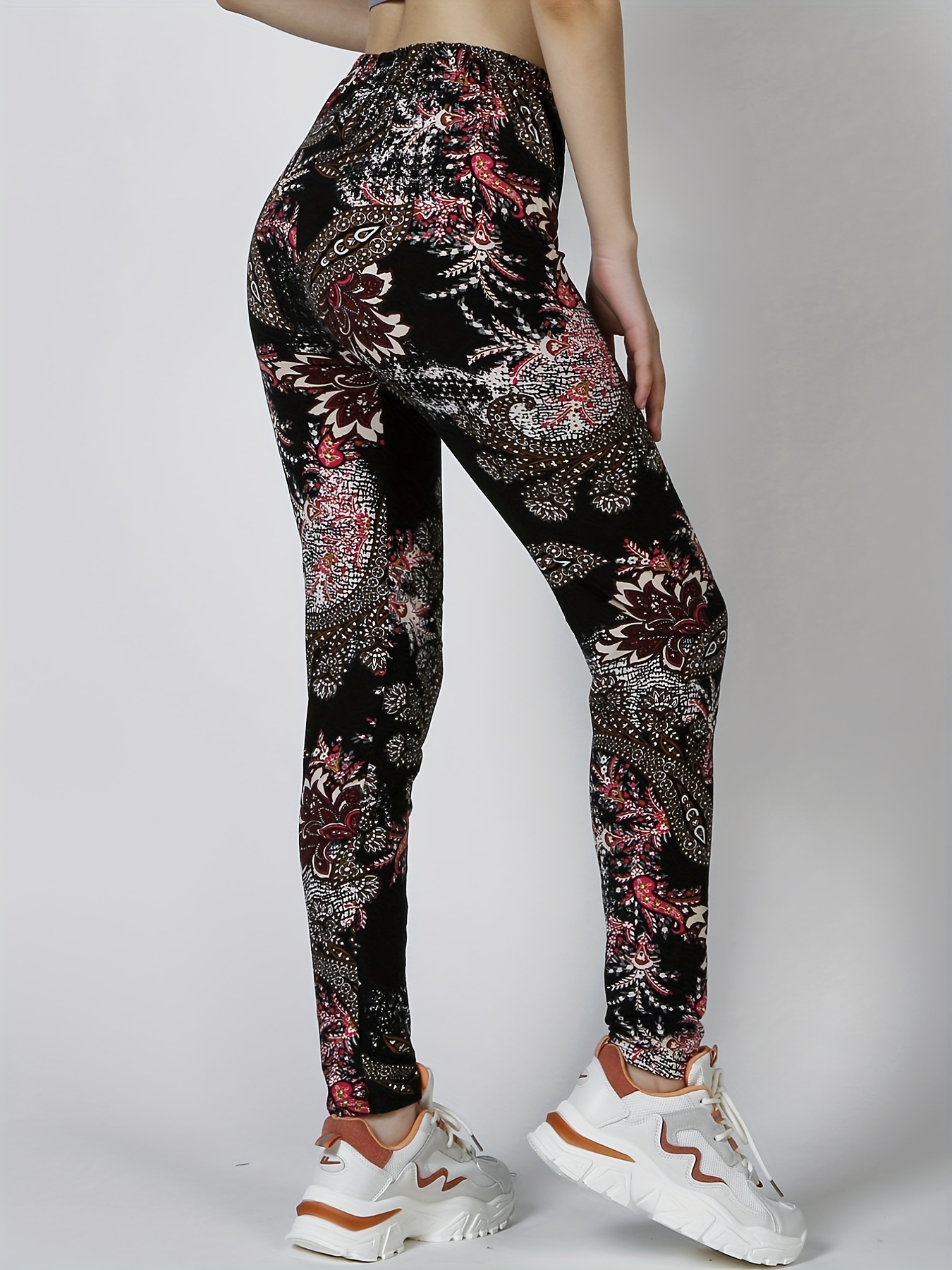 Floral Print Skinny Leggings Casual Every Day Stretchy - Temu