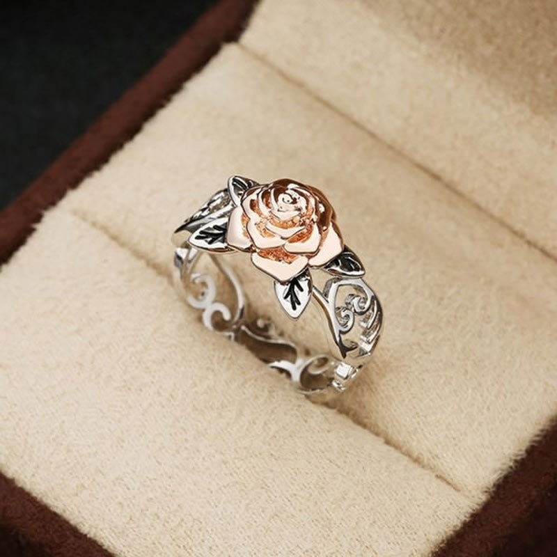 14K Rose Gold Carved Floral Wedding Band Ring for Women