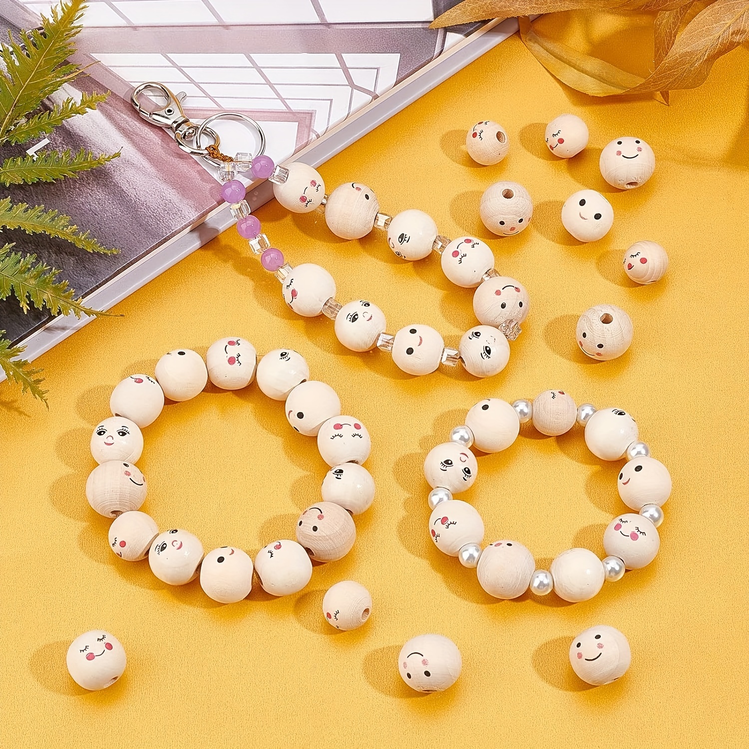 50 Pcs Smile Wooden Beads Wooden Craft Beads With Holes Diy Jewelry  Bracelet Necklace Diy Wooden Beads