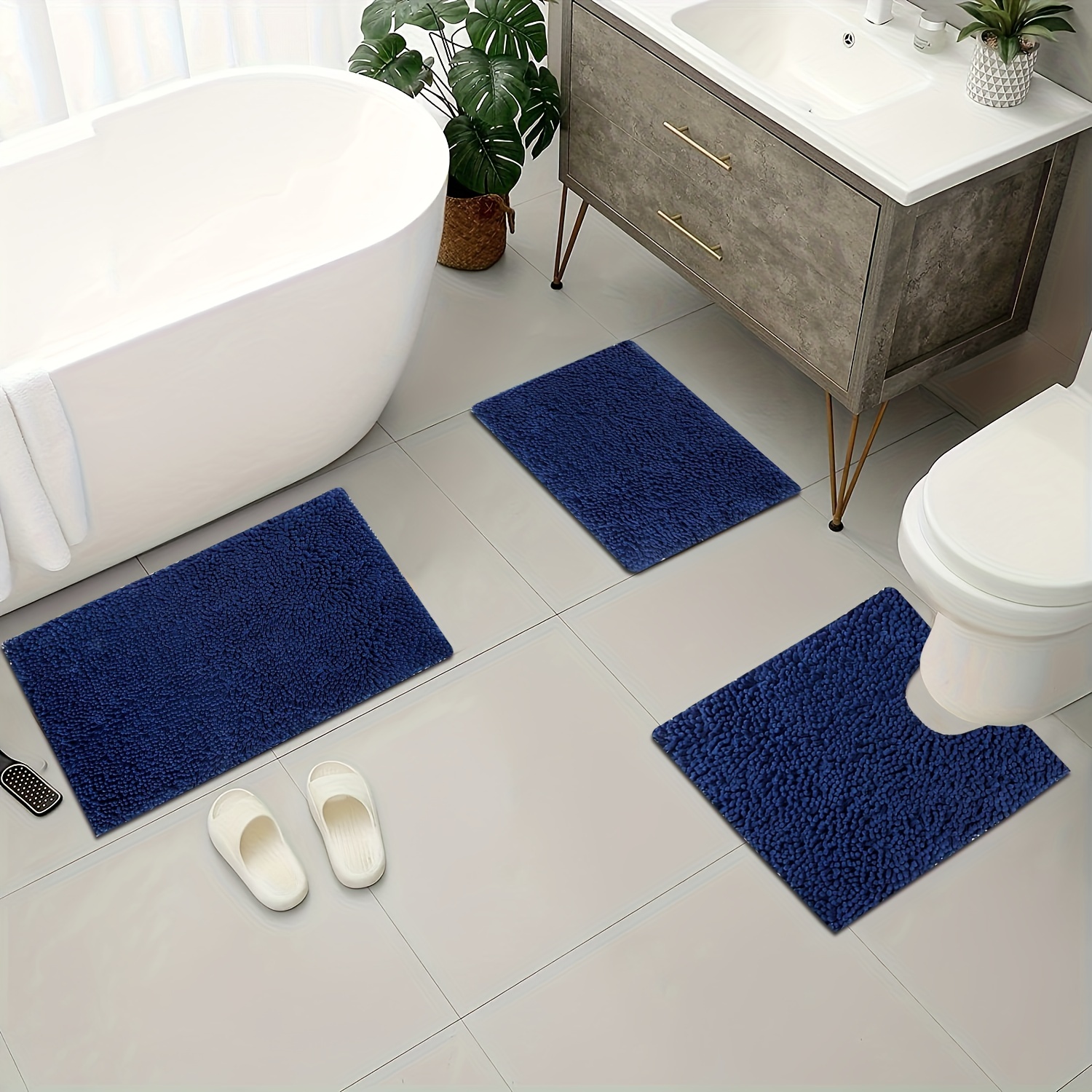 3pc Bathroom Rug Set Bath Mats Solid Color Antislip Soft Mats 