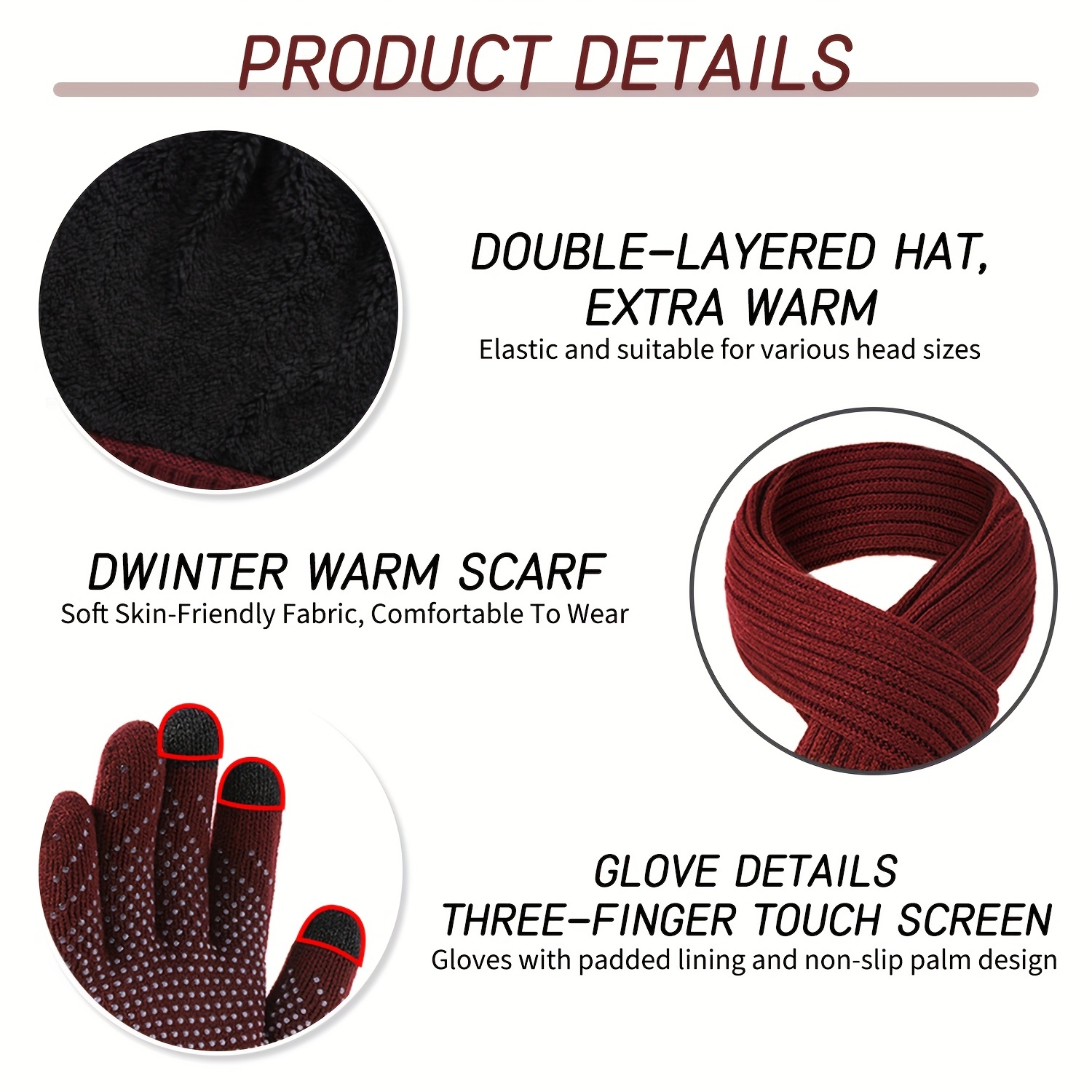 Hat, Scarf and Glove Set - None 