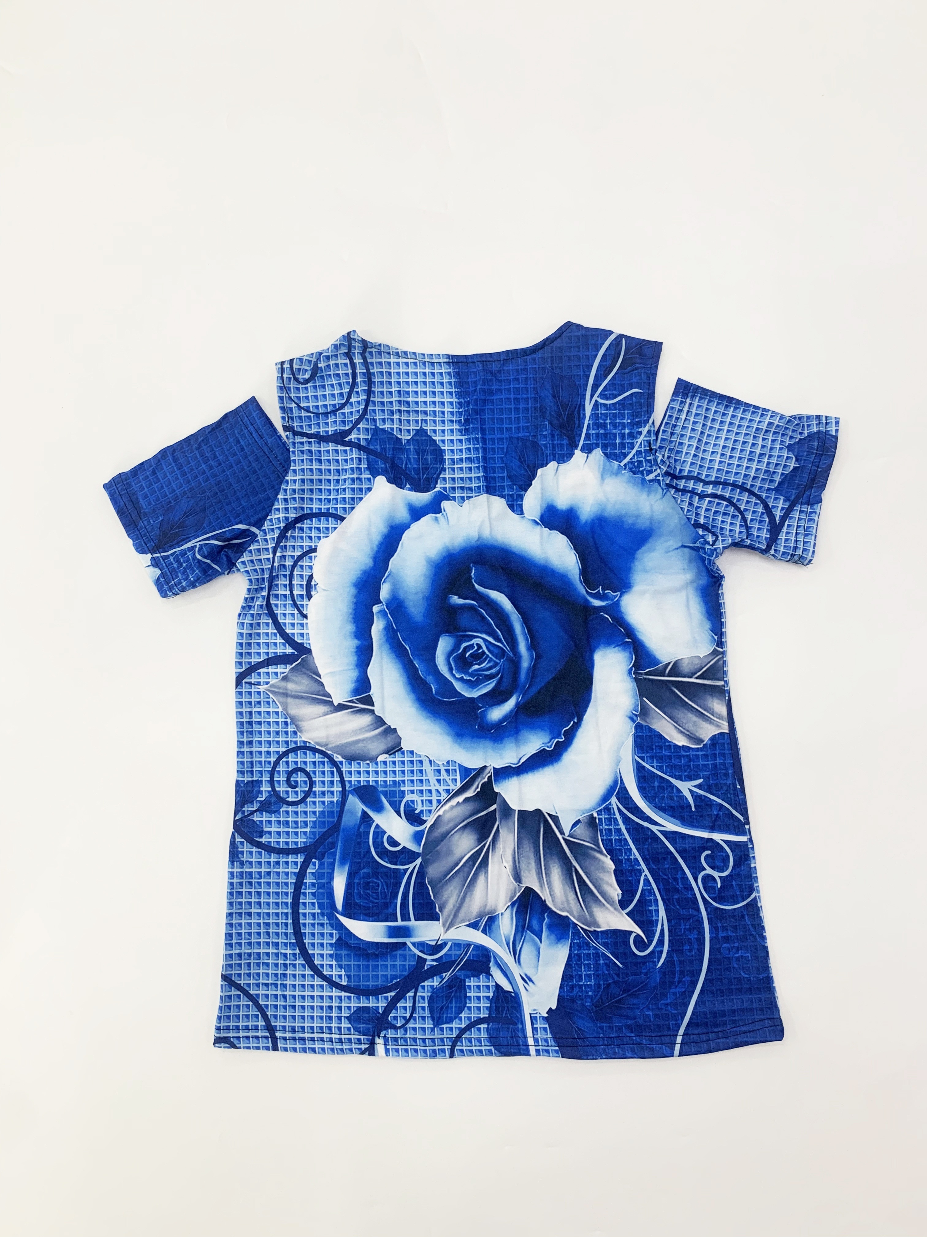 Rose Print Color Block T shirt Sexy Cut Short Sleeve Lace - Temu