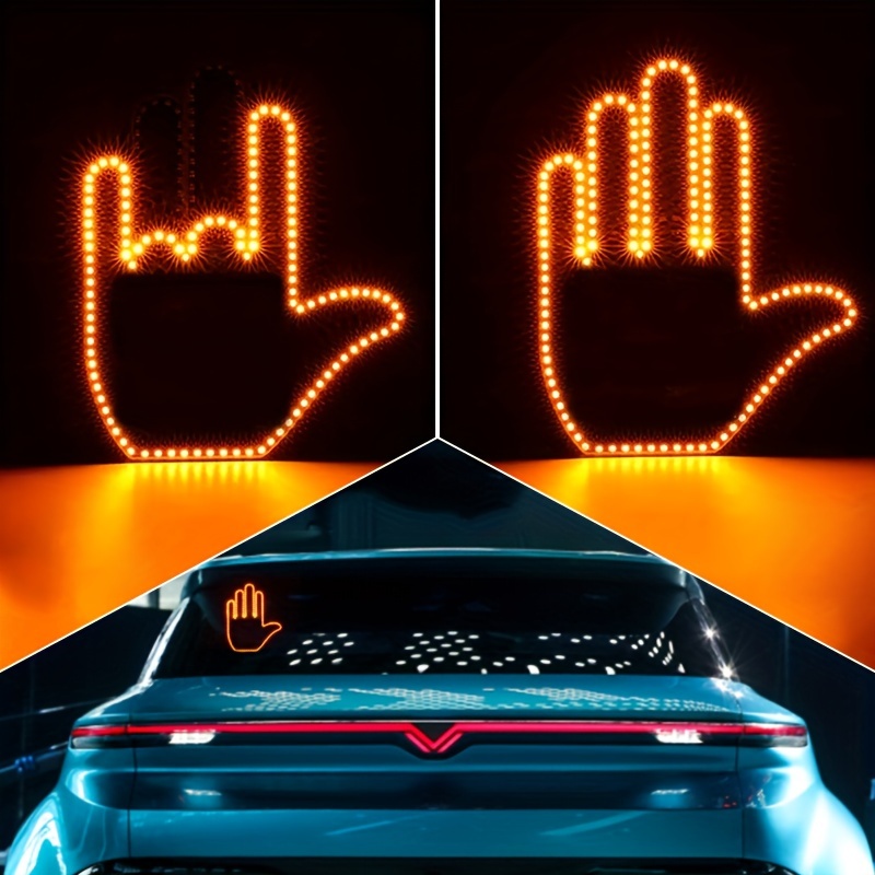 Funny Car Finger Light with Remote,Road Rage Signs Middle Finger Gesture  Light