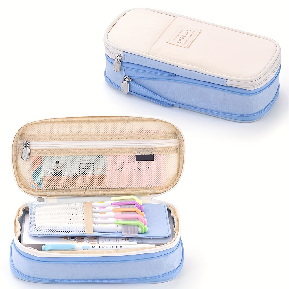 1pc Expandable Pencil Case, Large Capacity Pencil Pouch With Compartments,  Portable And Versatile Stationery Organizer, Student Stationery Storage Bag