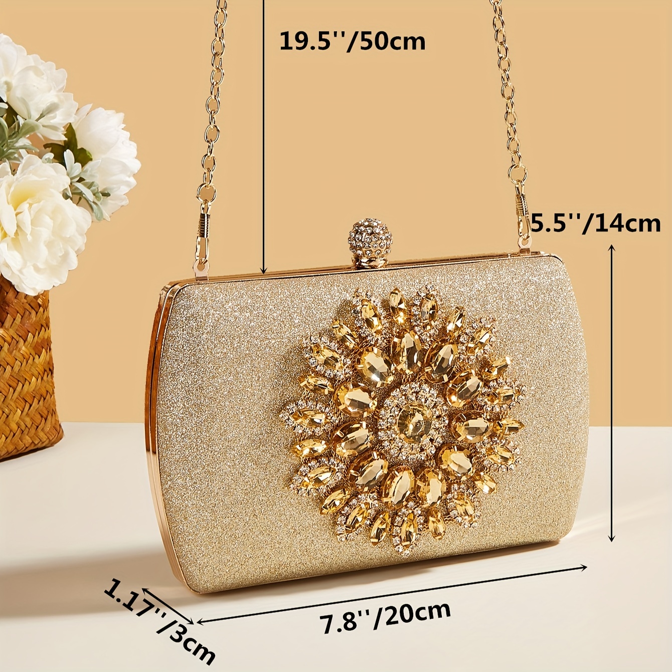 Rhinestone Luxury Clutch Bag, Flower Pattern Evening Shoulder Bag With  Chain For Party & Dinner - Temu