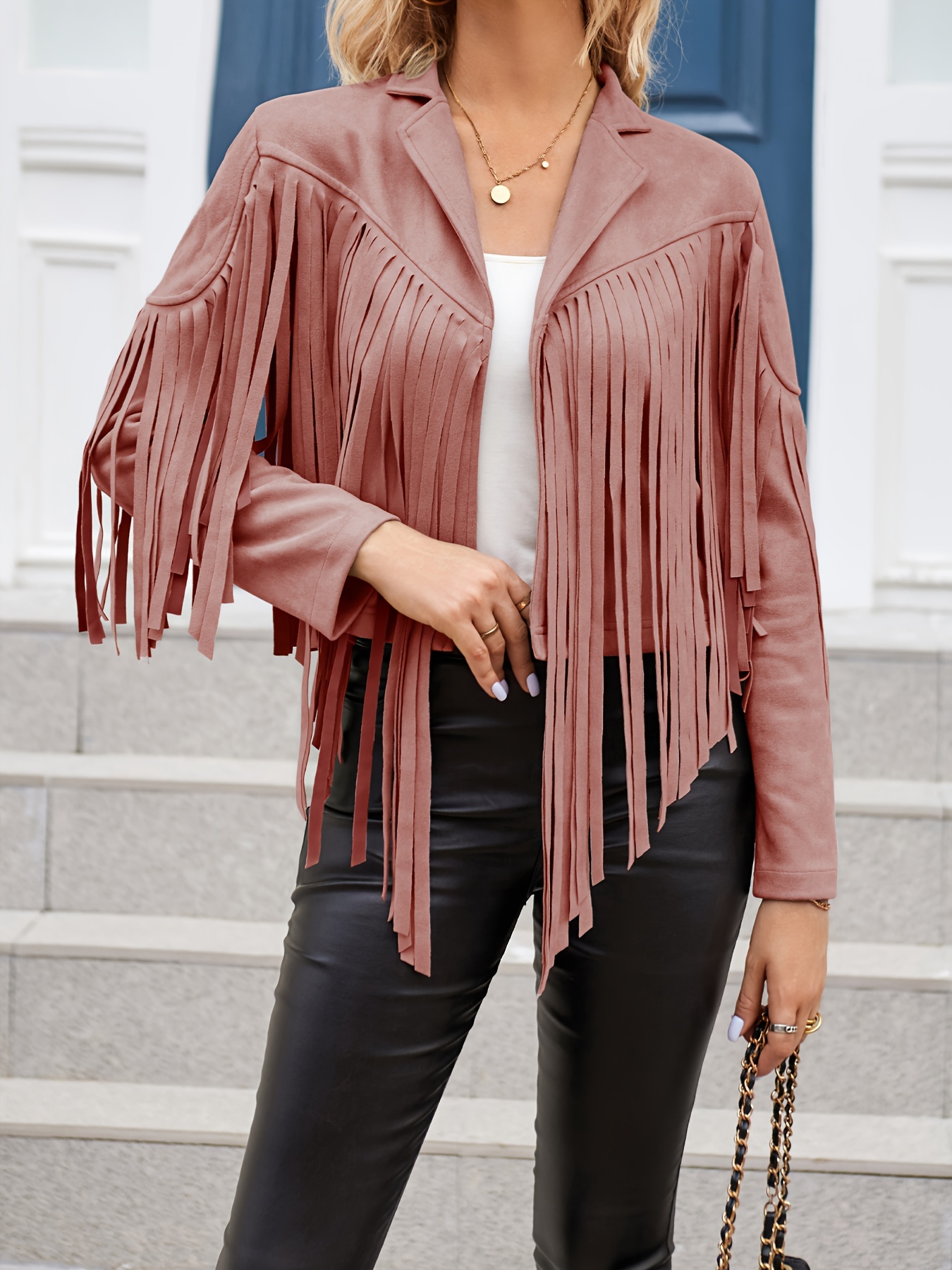 Fringe sleeve outlet leather jacket