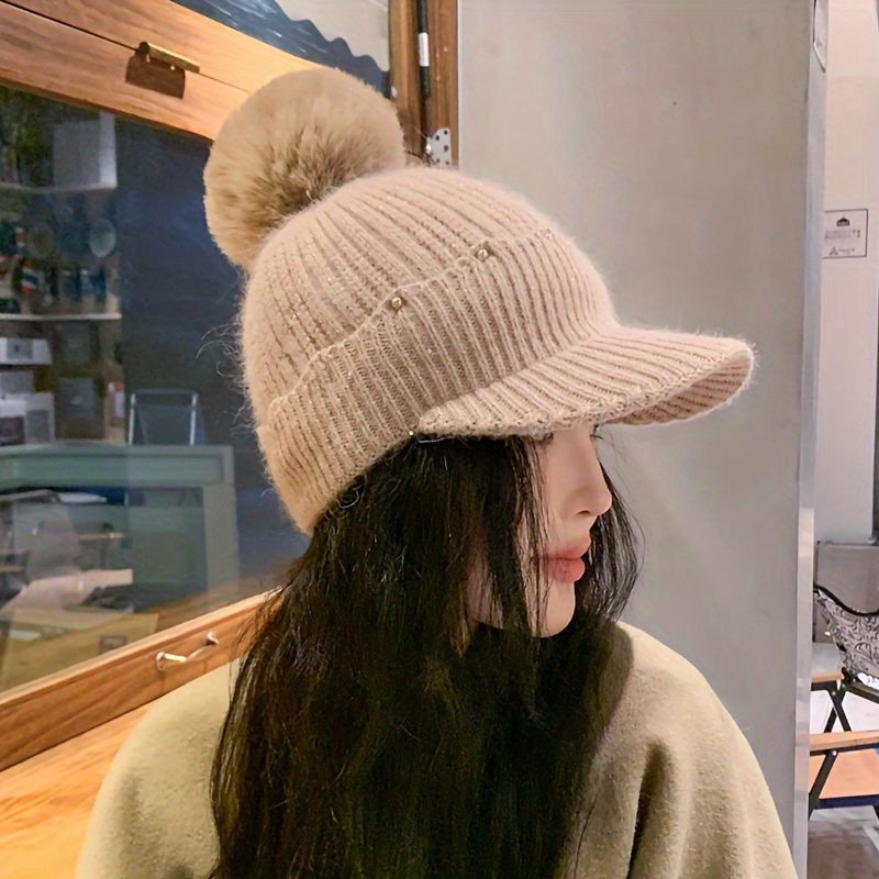 Cappello donna invernale inverno lana cuffia risvolto pon pon in