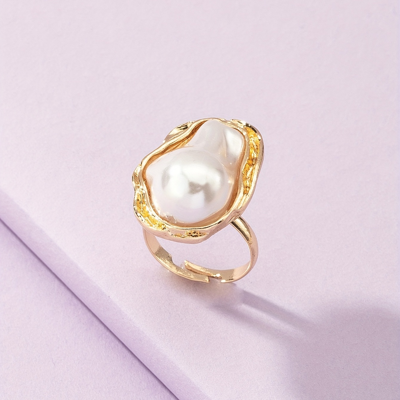 Women's Vintage Adjustable Cuff Ring with Irregular Pearl