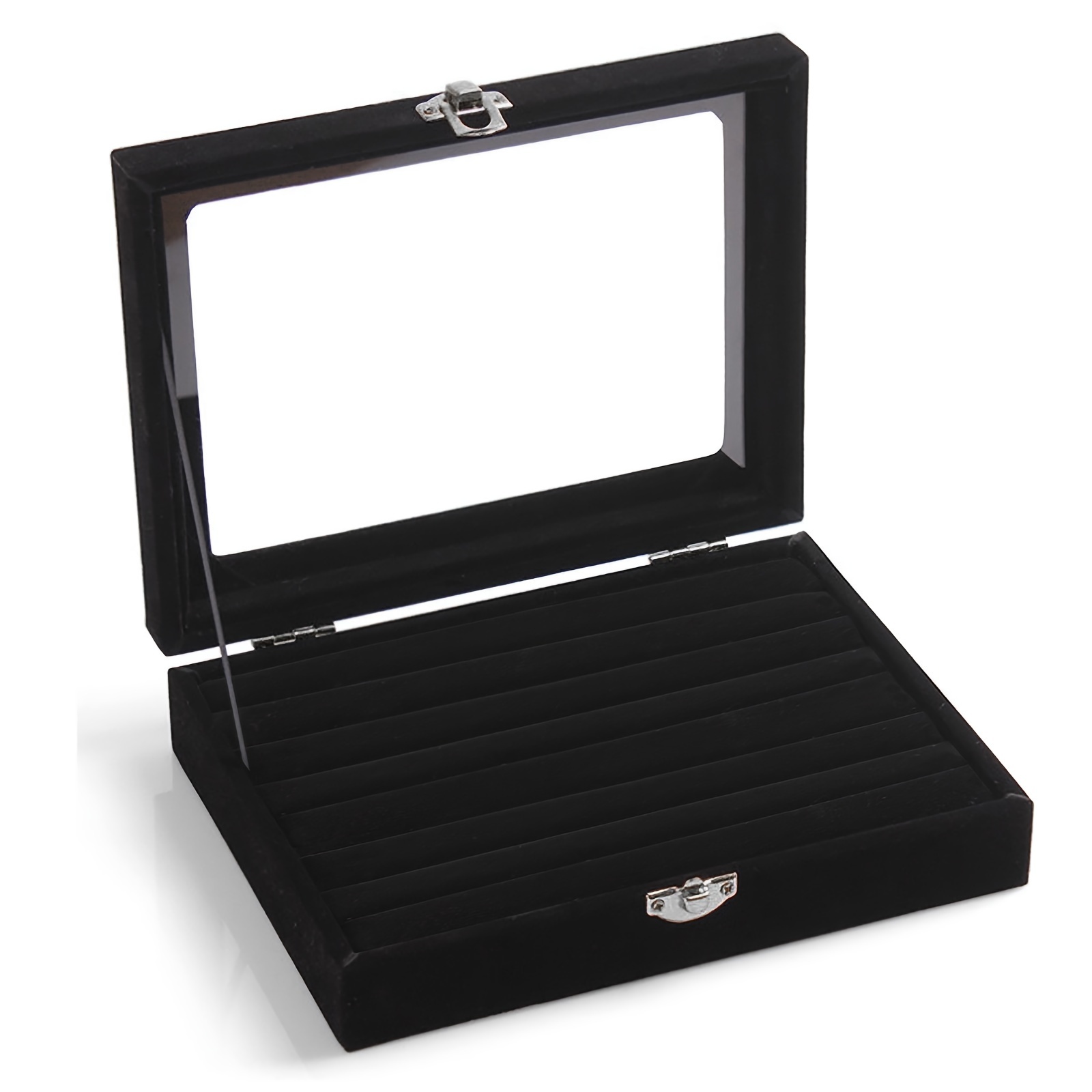 1pc Velvet Glass Jewelry Ring Display Organizer Case Tray Holder Earring Storage Box, Jewelry Trays
