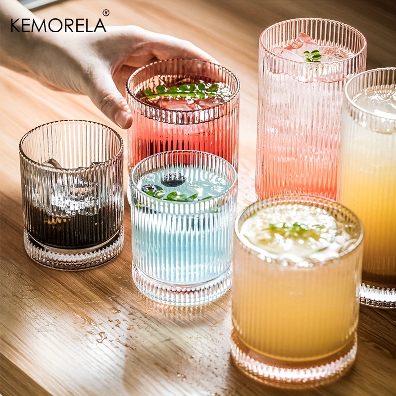 4/6pcs, Ribbed Glass Cups Set, 13oz Vintage Drinking Glassware Set, Premium  Glassware, Elegant Mixed Glassware Set, Origami Style Cocktail Glasses, Gr