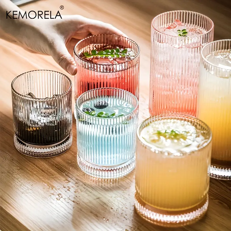 Ribbed Glass Cups Set Vintage Drinking Glassware Set Premium - Temu