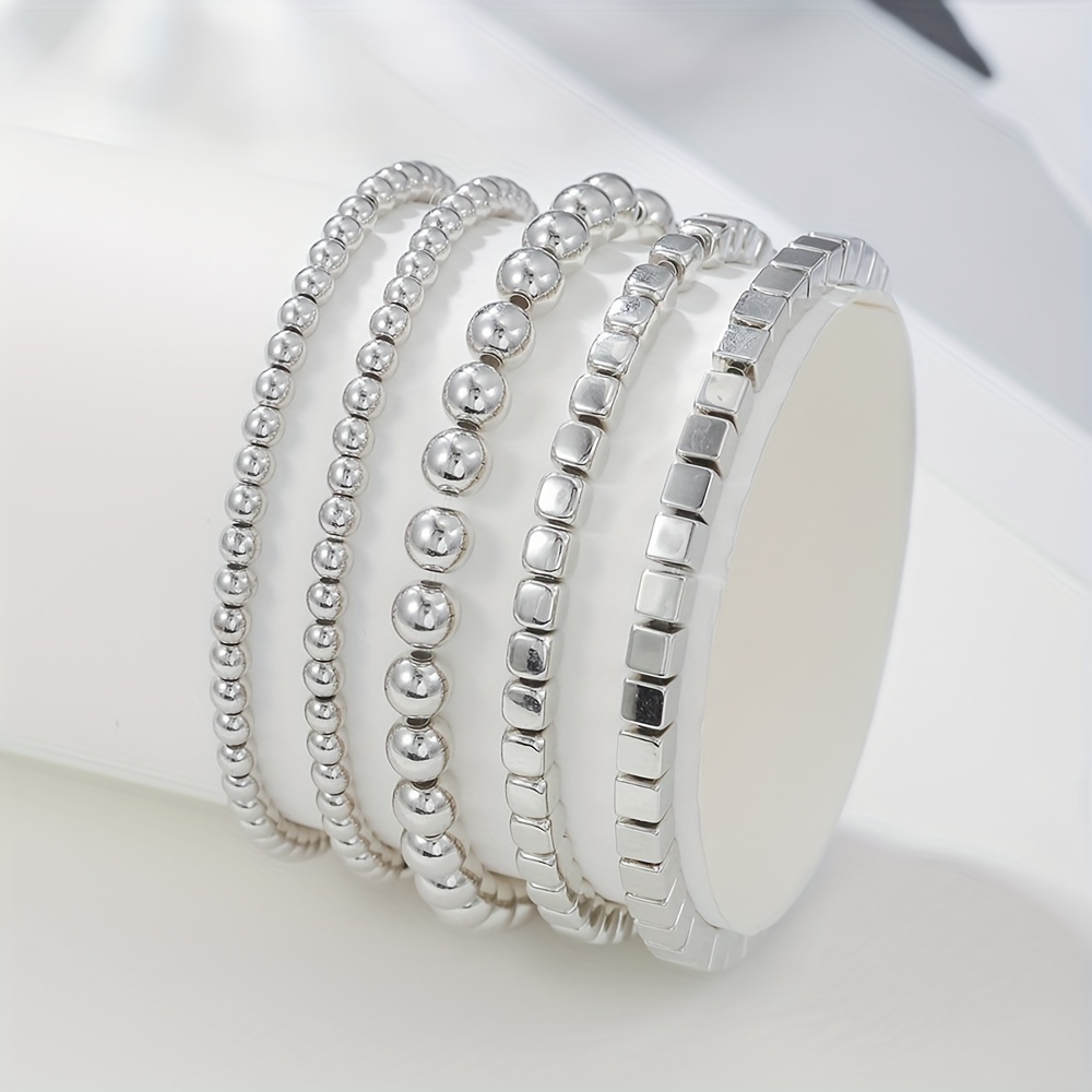 5pcs Classic Minimalist Ccb Bead Stacked Elastic Beaded Bracelet Set Suitable For Daily Men And Women And As A Gift For