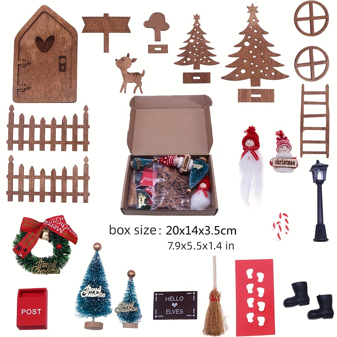 Wooden Color Wood Simple Elf Door Set Miniature Christmas - Temu