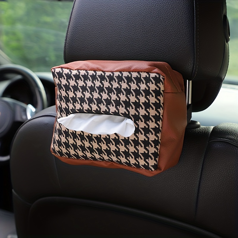 1pc Car Tissue Box Multifunctional Car Seat Hanging Leather Houndstooth  Pattern Tissue Bag Creative Car Tissue Holder - Automotive - Temu Italy