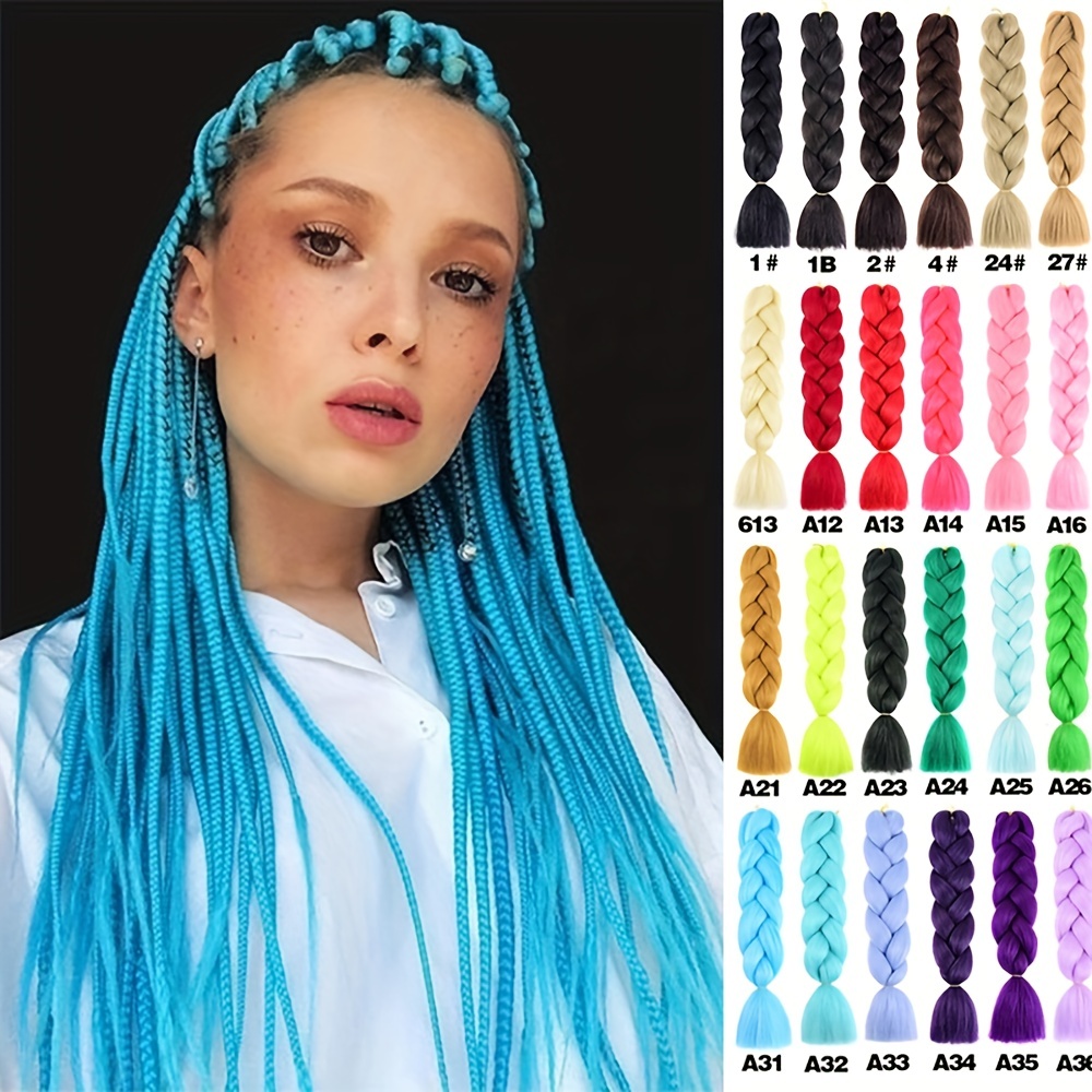 Green Braiding Hair Jumbo Braids Hair Extensions Colored Braid Hair  Synthetic Braid Hair Light Blue Braiding Hair for Braiding (24 Inch  1Pc/Lot, Solid Green)