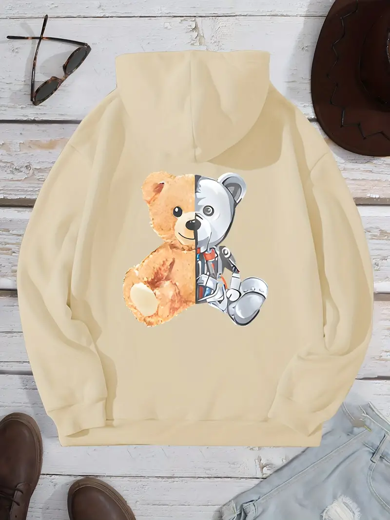 Robotic Teddy Bear Print Cute cozy Hoodie Kids Boys Keep - Temu