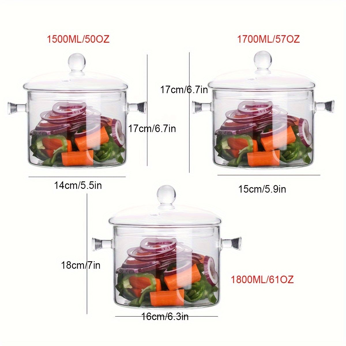 Glass Cooking Pot with Lid - 1.6L(54oz) Heat Resistant Borosilicate Glass  Cookware Stovetop Pot Set - Simmer Pot with Cover Safe for Soup, Milk, Baby