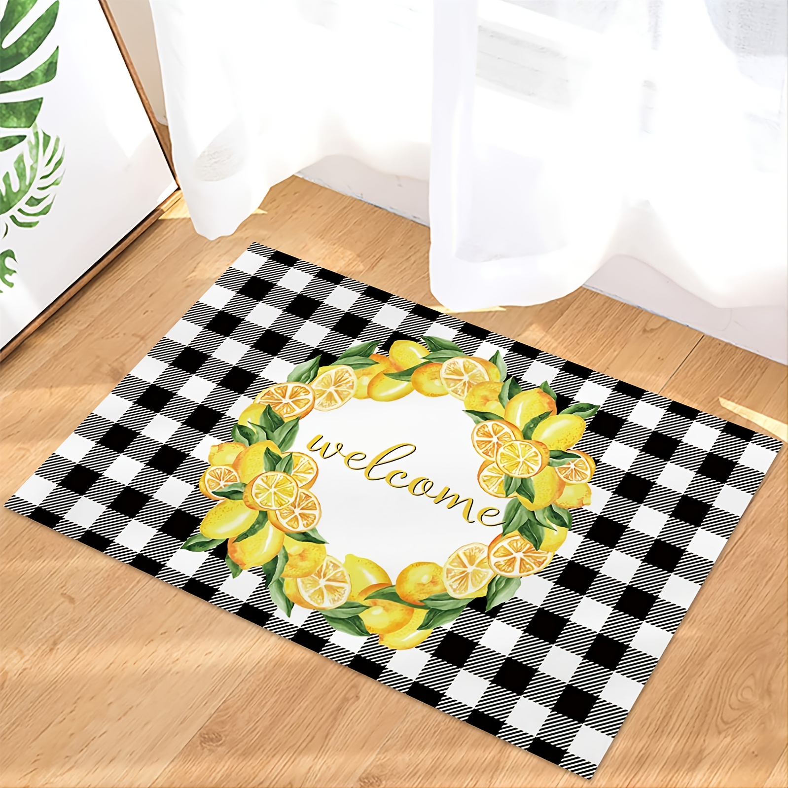 1pc Lemon Pattern Kitchen Mat, Country Style Polyester Rectangle