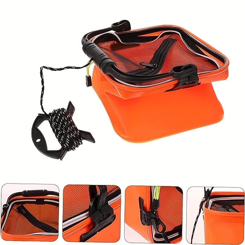 Orange Foldable Fishing Bucket Portable Mesh Top Fishing - Temu