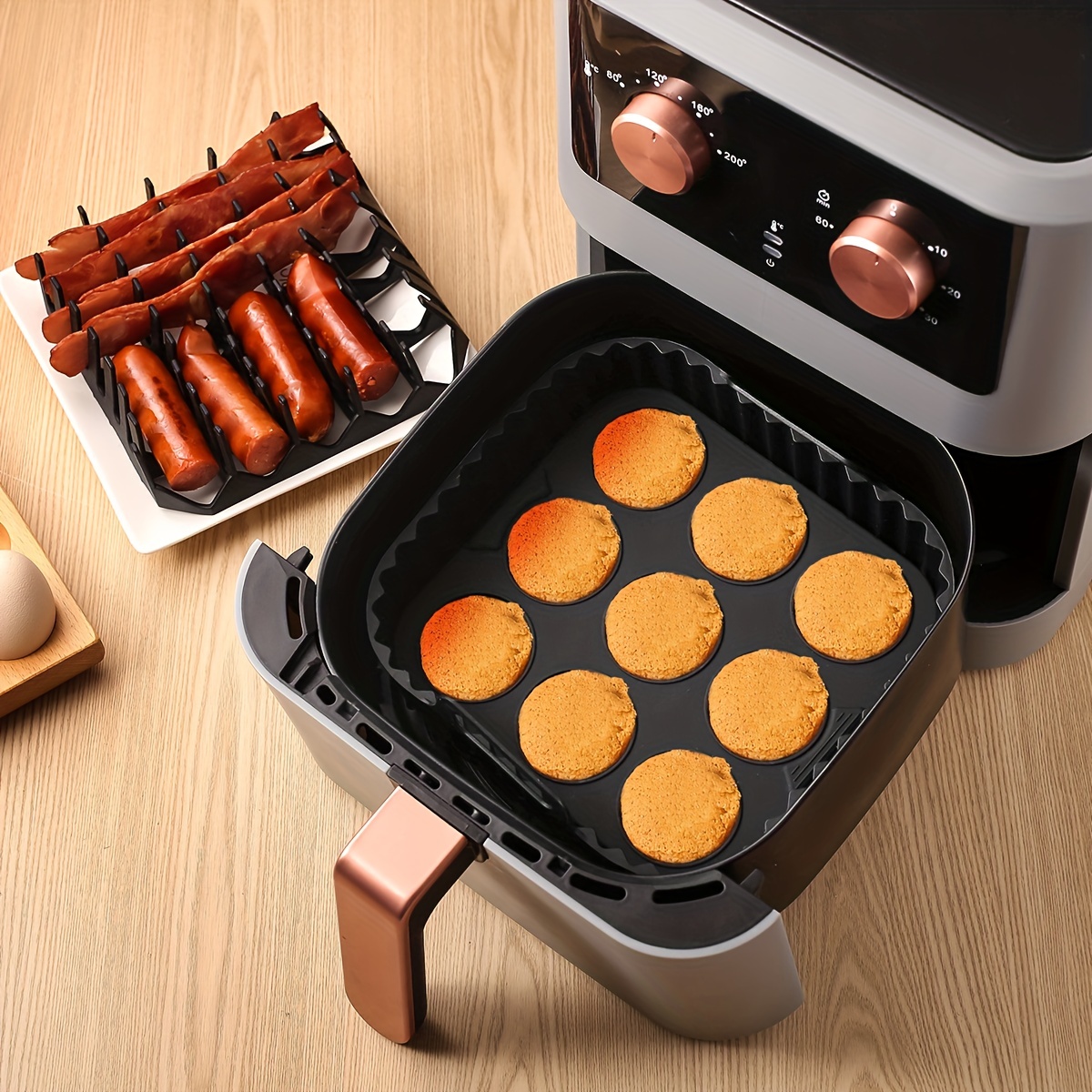 Square Silicone Air Fryer Accessories,, Bacon & Hot Dog Rack, 9