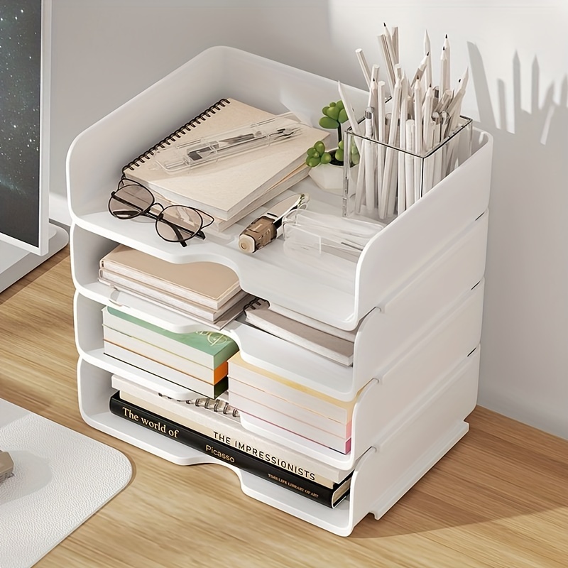Natural Wooden Desktop Shelf Wood Caddy Desk Organizer Fice - Temu