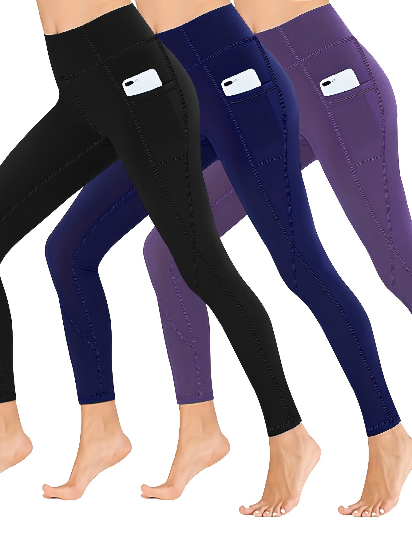 Three piece Leggings High Waisted Elastic Women's Yoga Pants - Temu
