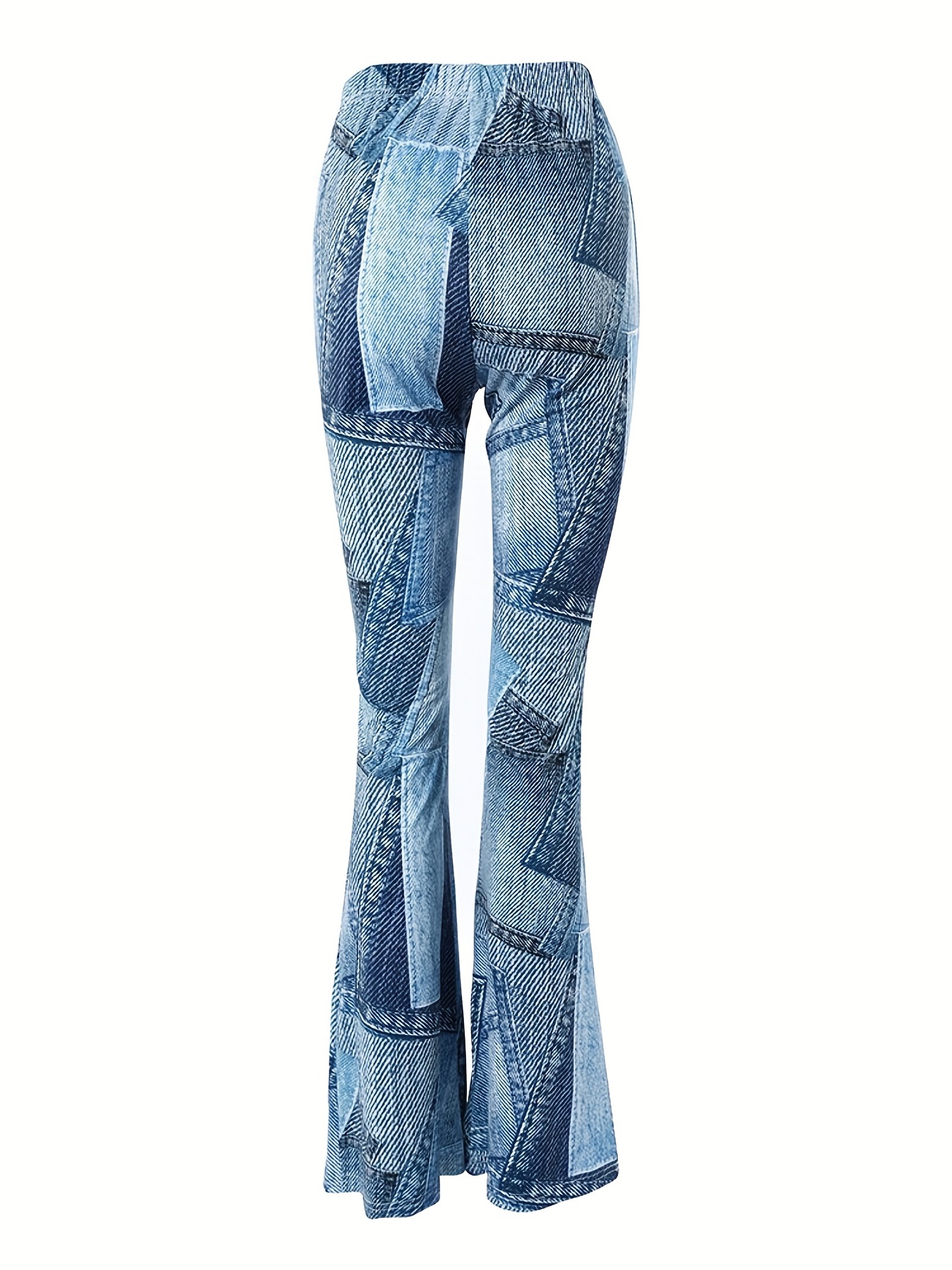 Plus Size Casual Pants Women's Plus Denim Print High Stretch - Temu