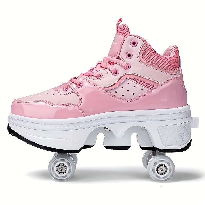 Filles Patins à roulettes roses Chaussures tendance à quatre roues à lacets  avec graffiti sur le bord pour le printemps