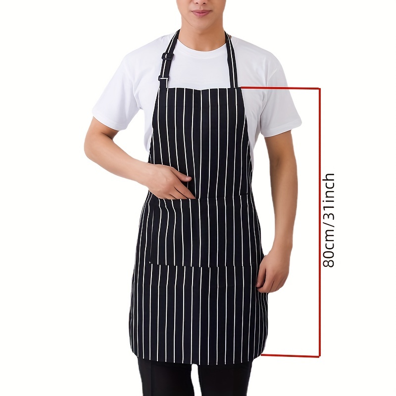 1 pack adjustable half length adult apron striped restaurant chef apron outdoor camping bbq picnic kitchen cook apron with 2 pockets 3