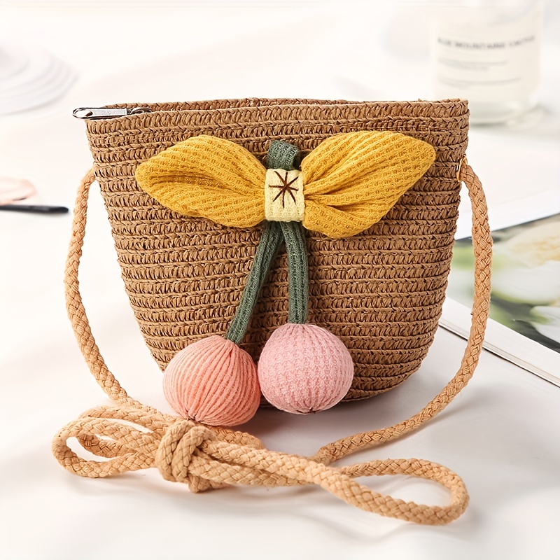 Summer Cute Brown Straw Mini Crossbody Bag