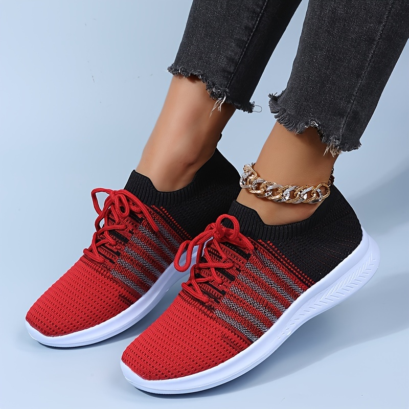 Women's Knit Lightweight Mesh Sneakers, Breathable Mesh Lace-up Running  Shoes, Women's Footwear - Temu