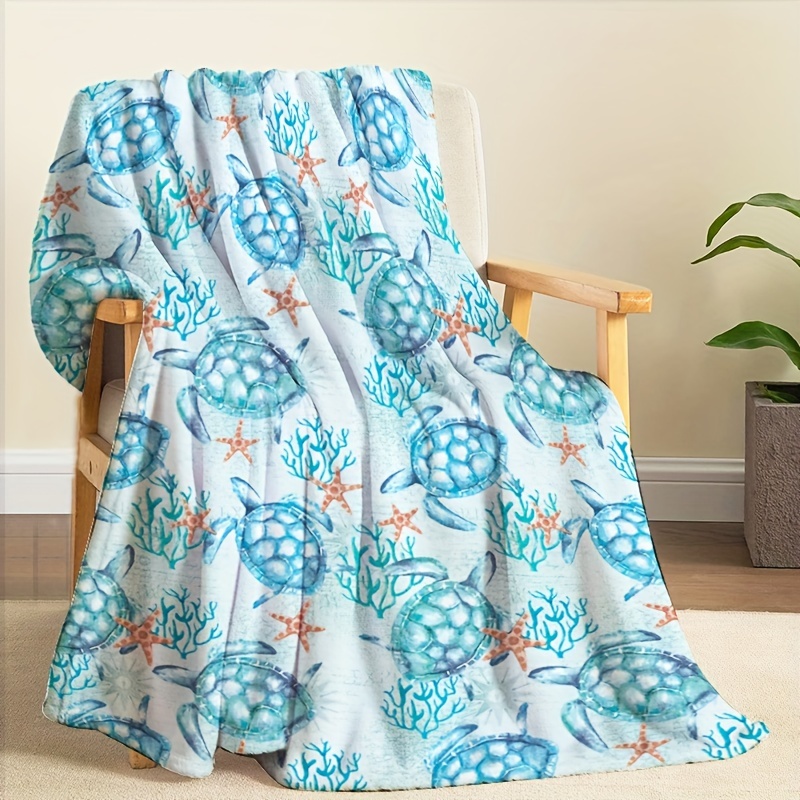 

1pc Turtle Printed Throw Blanket, Flannel Blanket, 4 Seasons Soft Air Conditioning Nap Blanket For Sofa Couch Office Bed Camping Travelling