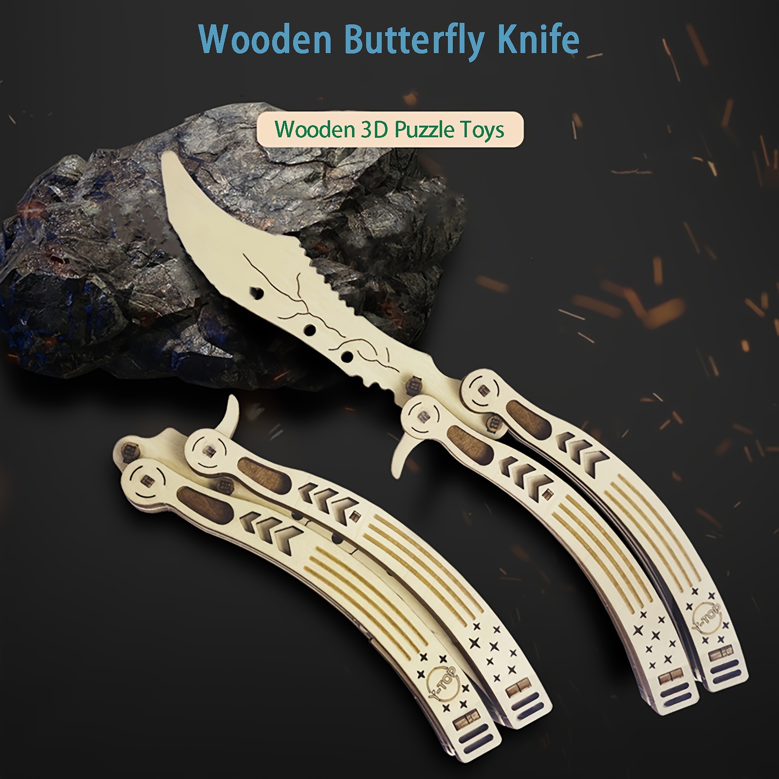 Wooden 3d Puzzle Butterfly Knife Folding Knife 3d Three - Temu