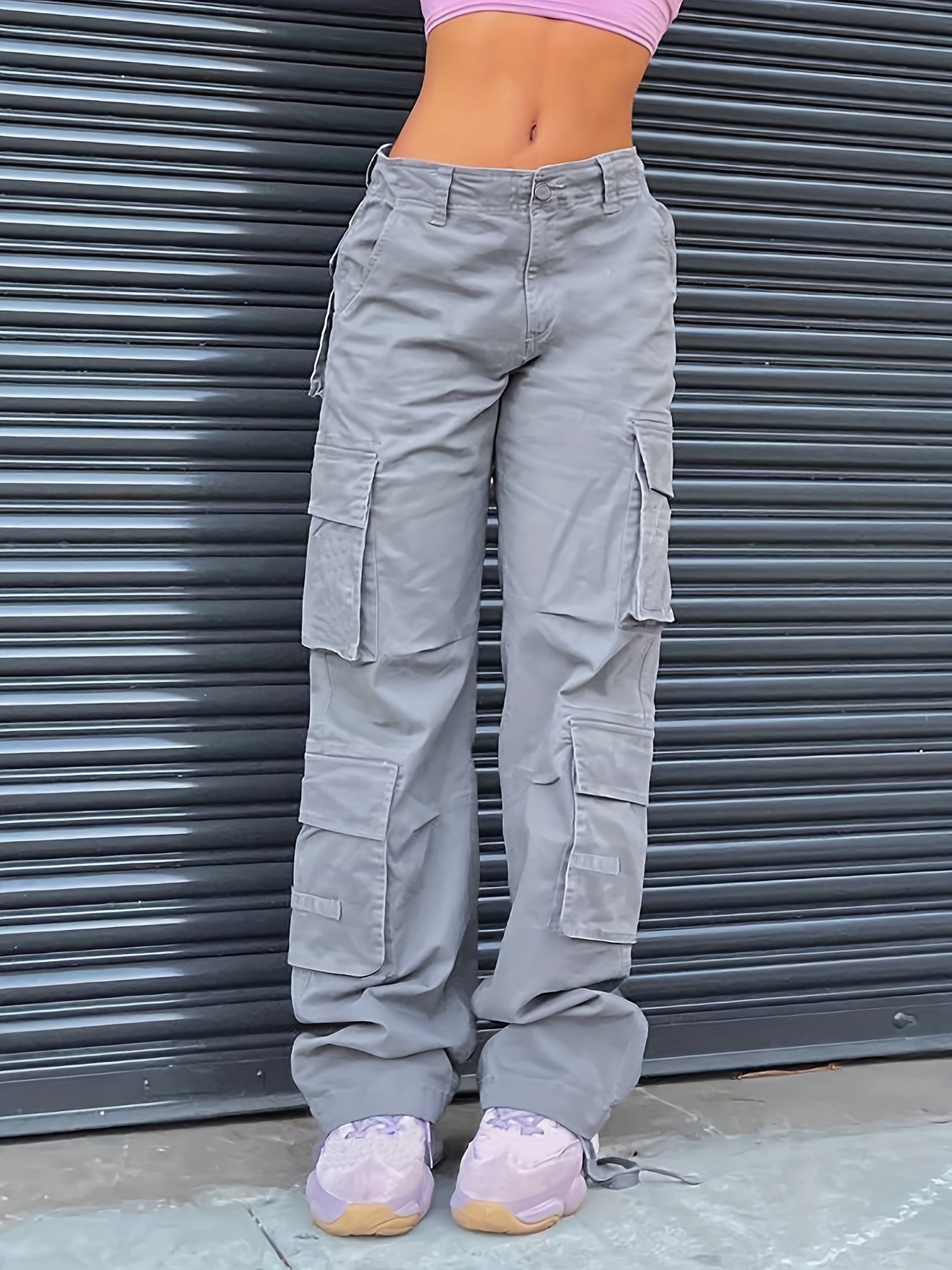 Loose Straight Cargo Pants Y2k Casual Pocket High Waist - Temu Canada