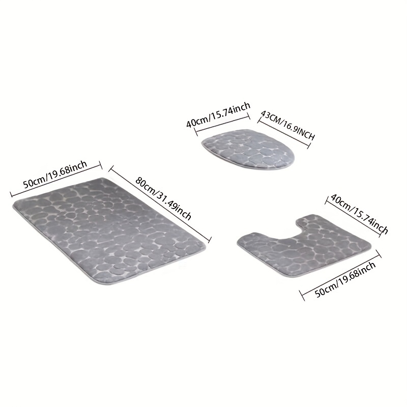 3pcs Anti Slip Cobblestone Bath Floor Mat U Shaped Foot Carpet