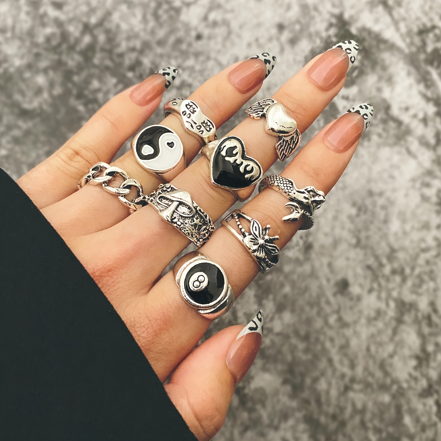 24pc Antique Silvery Vintage Stackable Ring Set, Punk Style