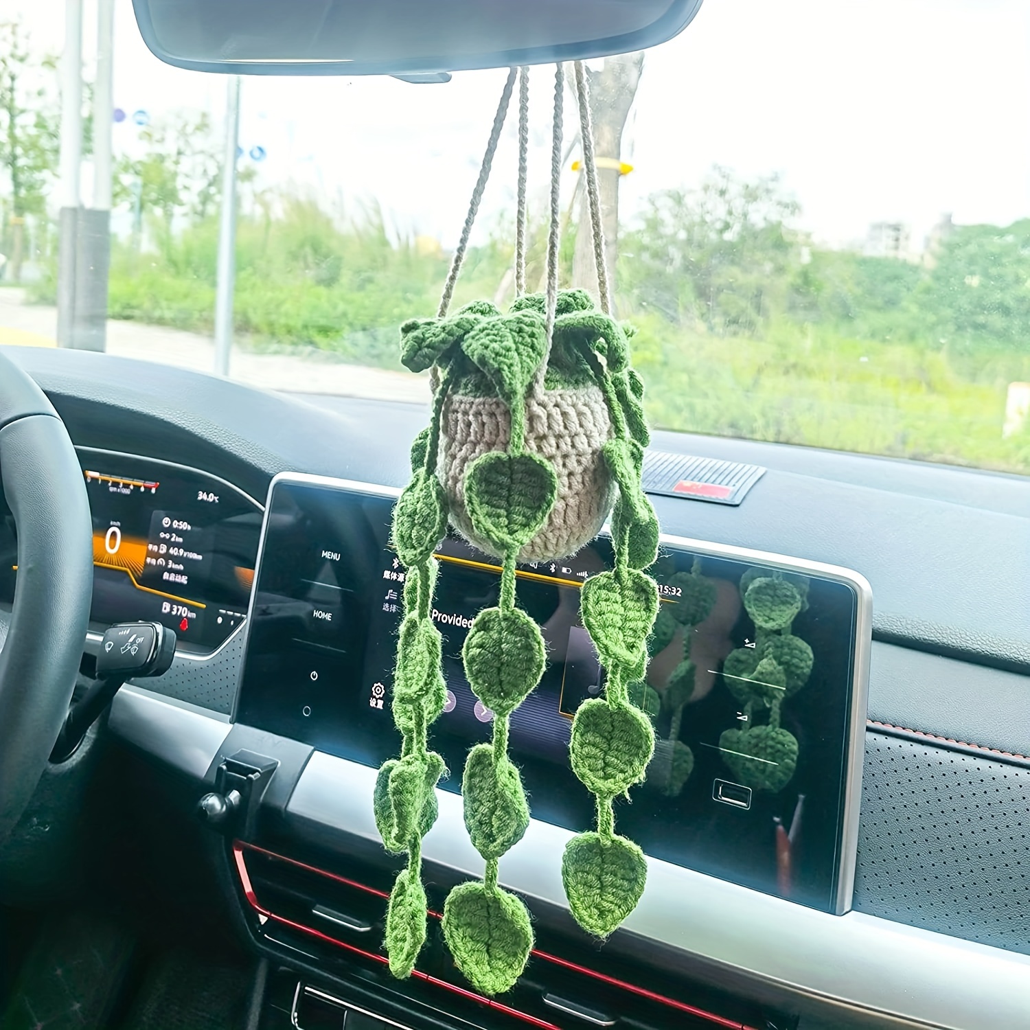  Knitted Plant Car Mirror Hanger Cute Car Accessories