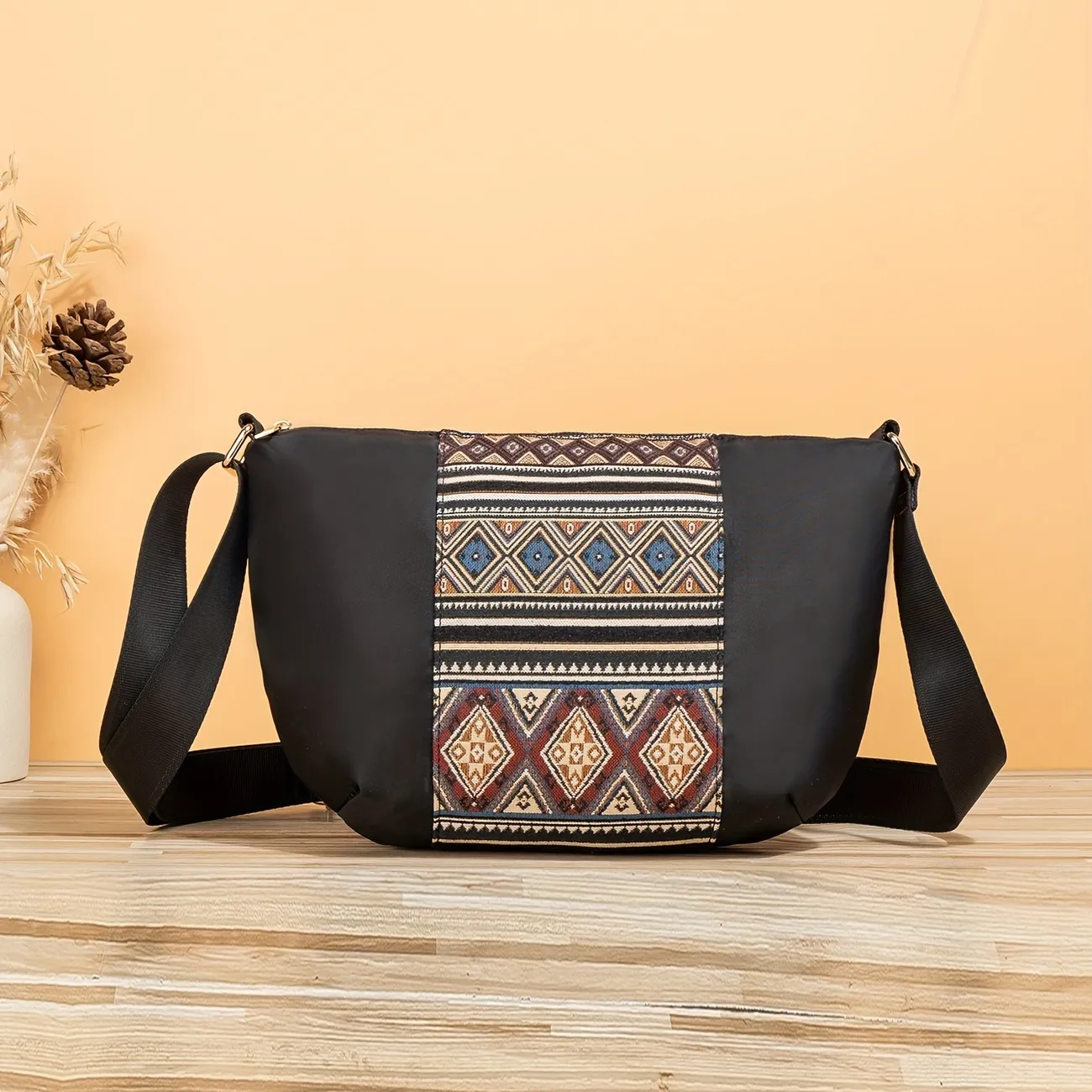 Ethnic Style Crossbody Bag Geometric Embroidery Bag Bohemian Nylon