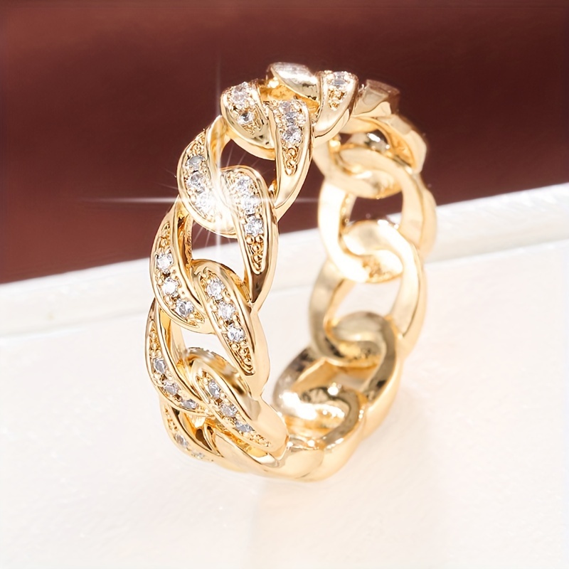 Image of A Trendy Chain Design Set With Zirconia On A Copper Ring For Women